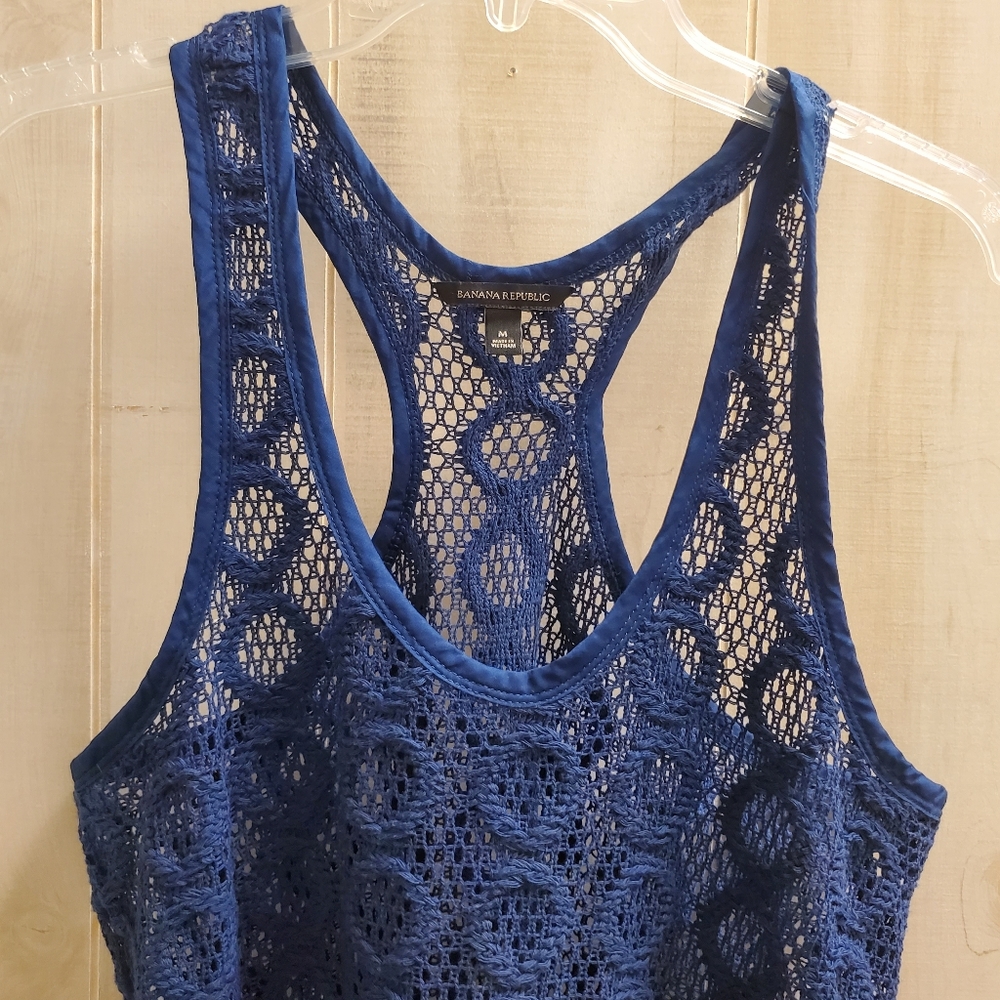 Banana Republic Women's Navy Crochet Racerback Baggy Tank Top Medium